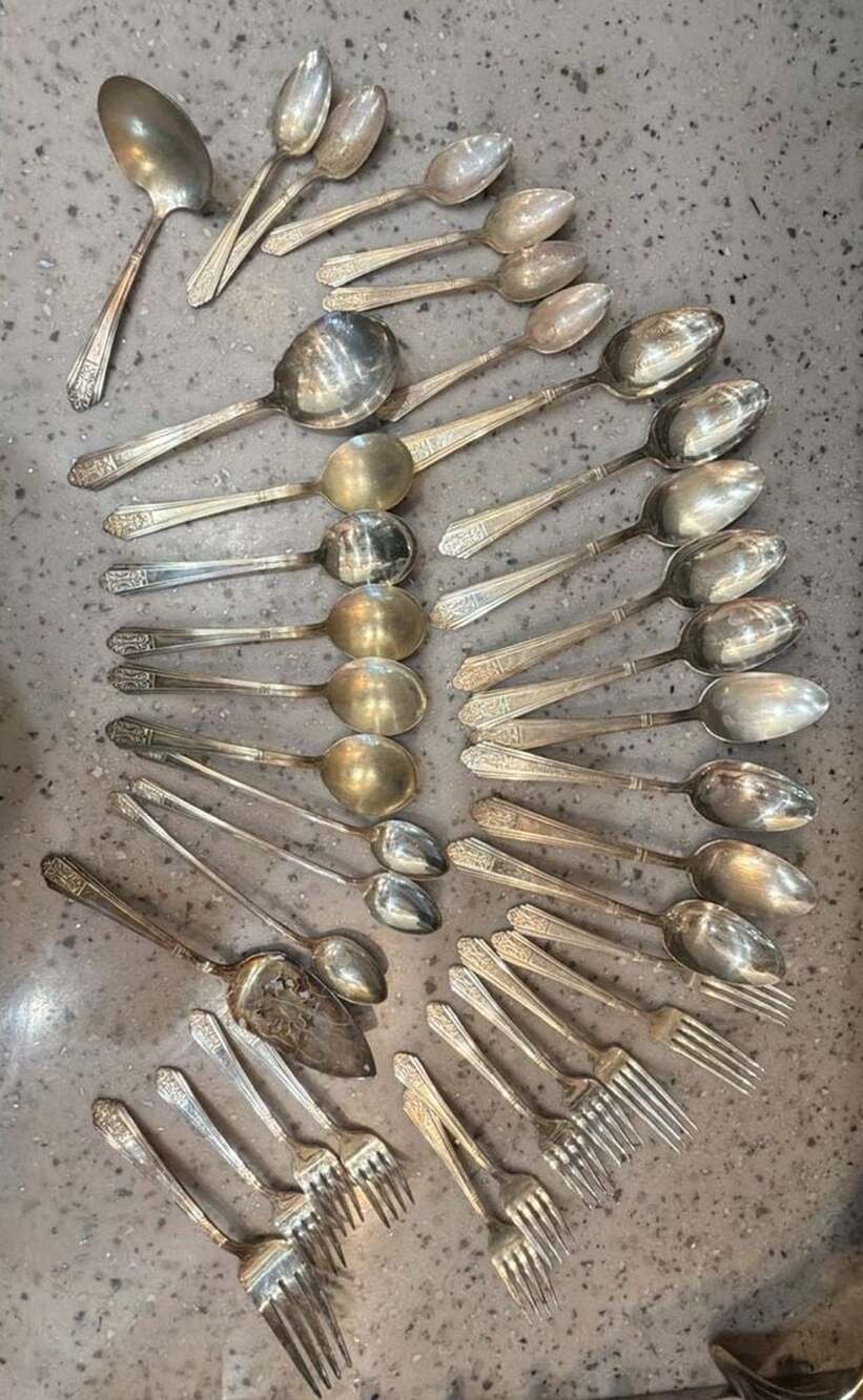 Vintage Royal Saxony Silver Plate Flatware Set with Spoons, Forks, and Serving P